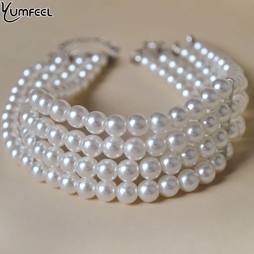 Yumfeel Fashion Multilayer Imitation Pearl Choker Necklace Women Wedding Party Jewelry