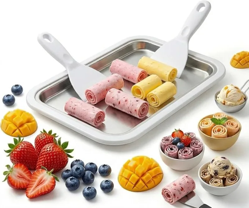 Ice Cream Roller Maker Dairy Free Frozen Yogurt Maker Electric Free Countertop Ice Cream Machine with Spade Sorbet Frozen Yogurt