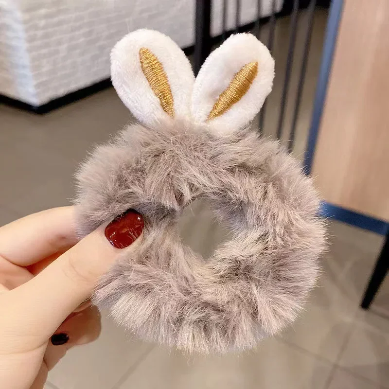 New Cute Khaki Elastic Rubber Band Hair Ties Plush Rabbit Ear Plush Hair Rope Girls Woman Scrunchies Headdress Hair Accessories