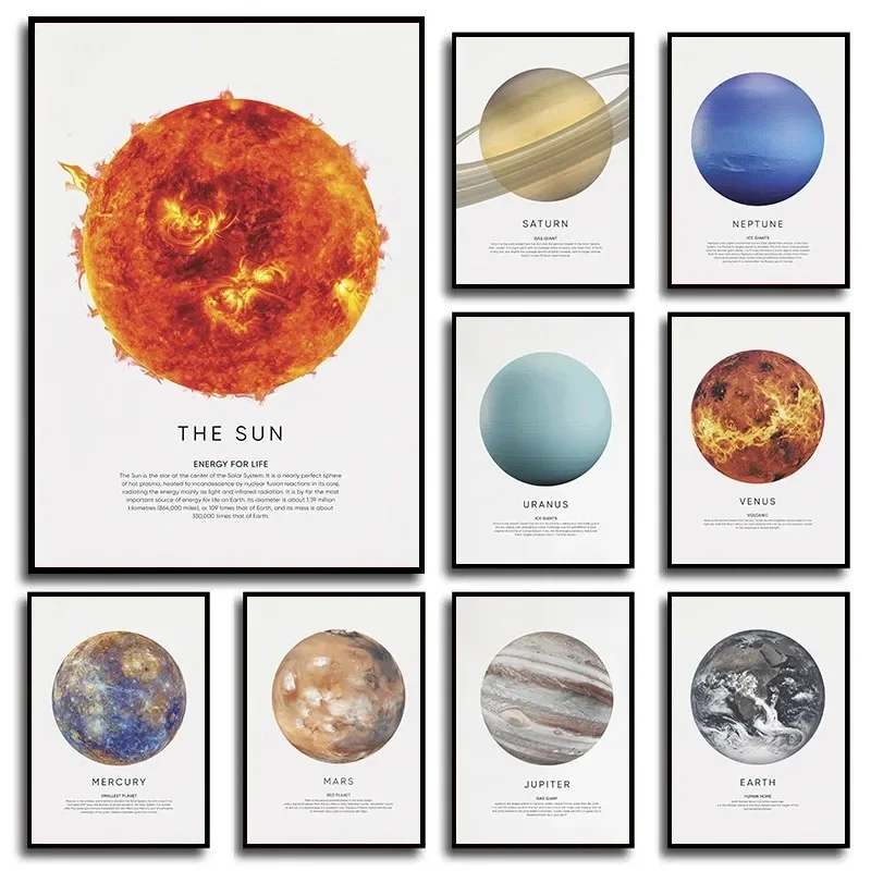 Canvas Painting Planet Solar System Posters Prints Wall Space Stars Art Venus Moon Mercury Jupiter Pictures for Room Home Decor