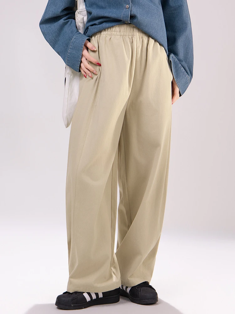 

Женские повседневные брюки Laziness Milk Cotton цвета хаки, широкие прямые, свободного кроя, весенние, из хлопка, серия Artisanal