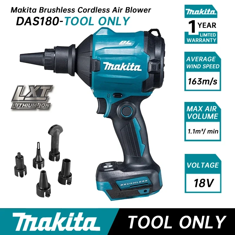 MAKITA DAS180 Cordless Air Blower 18V Lithium Narrow Space Multifunction Rechargeable Inflator Vacuum Blower Air Dust Machine