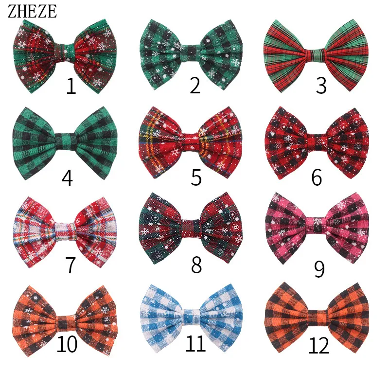 10Pcs/Lot Cotton Frabic Plaid 5\'\' Bow With/Without Clip Girls Hairbow Christmas Hairpins Kids DIY Hair Accessories