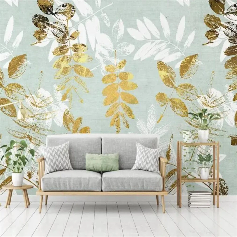 custom wallpaper mural Nordic minimalist small fresh golden leaves Wallpaper Home Decoration TV background Self adhesive sticker