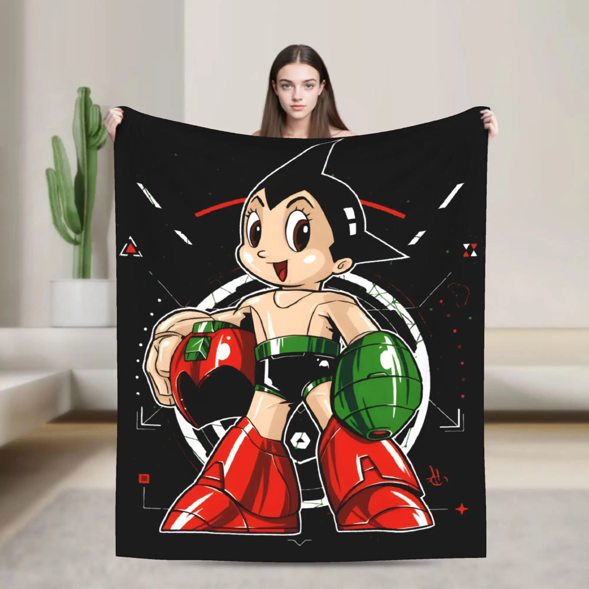 Mega Astro Boy Rock Knitted Blanket Fleece Astroboy Soft Throw Blankets for Bedroom Sofa Bedroom Quilt