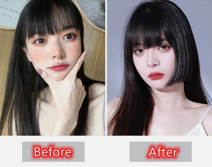 Hime cut Human Hair Blunt Bangs Clip In Human Hair Extension Fringe Neat Bangs