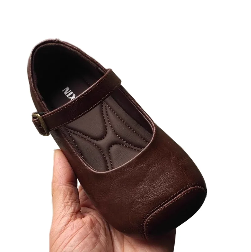 

2026 New Beige Girls' Retro French Countryside Style Autumn Girls' Princess Shoes Shallow Mouth Baby Leather Shoes Size 22-30
