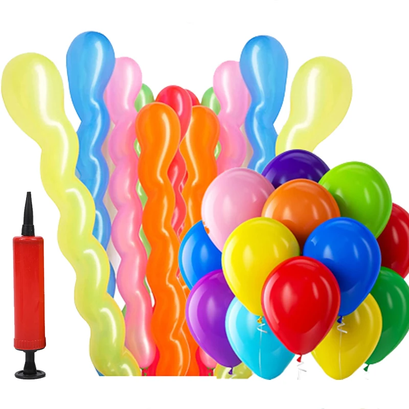 50~200 szt. Balonów lateksowych spiralnych, skręconych, z pompką, w kolorach tęczy, odpowiednich do dekoracji na urodziny, wesele, święta i imprezy, TMZ