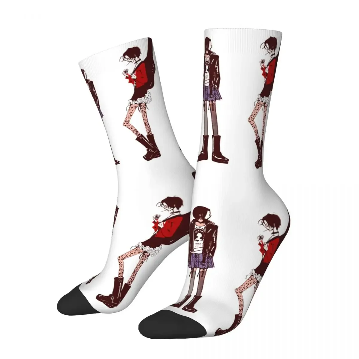 Funny Crazy compression Nana Osaki Cartoon Sock for Men Hip Hop Harajuku Black Stones Happy  Pattern Crew Sock Casual Gift