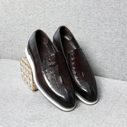 Luxury Slip On Dress Shoes Men Genuine Leather Italian Loafer Shoes For Men Black Dark Brown New Brand Formal Men Casual Shoes