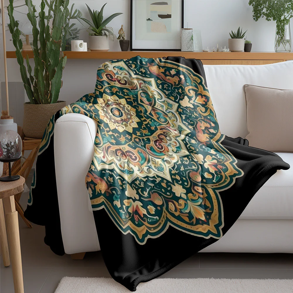 Bohemian Mandala Ethnic Pattern Fleece Blanket Decorative Throw Cushion Cover Bedspread Home Decor