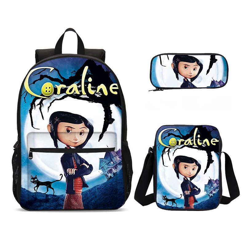 Coraline 3 Pcs Set,Child Backpack,Shoulder Bags,Pencil Bags,Light Weight School Backpack, Bags for Boys Girls Best Gift