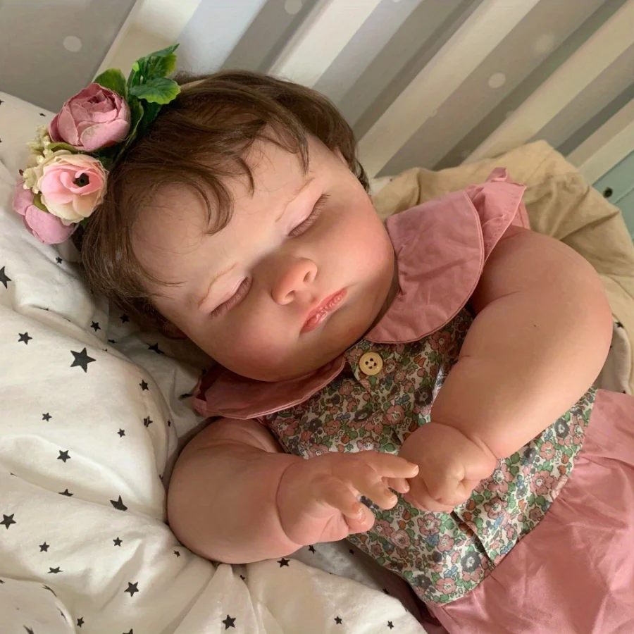 BZDOLL 60 cm, 24 cale, lalka „Reborn” przedstawiająca śpiące dziecko, z realistyczną, trójwymiarowo pomalowaną skórą, miękkim, winylowym ciałem i ubrankami dla noworodka, z widocznymi żyłkami,