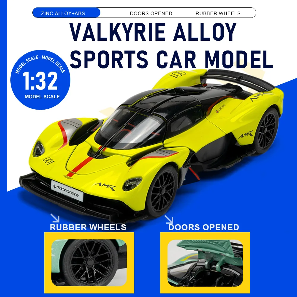 

1:32 Scale Valkyrie Model Car Toy Rubber Tires Alloy Body Models Doors Opened Metal Diecast Cars for Children Birthday Presents