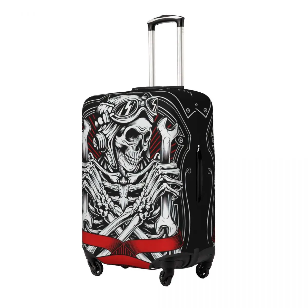 Skull Wearing A Helmet Holding A Wrench Print Luggage Protective Dust Covers Elastic Waterproof 18-32inch Suitcase Cover Travel