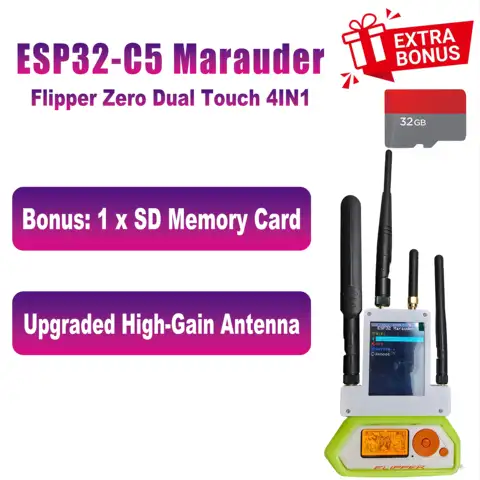 Flipper Zero Dual Touch 4IN1 5G WiFi-ESP32-C5 Marauder, Working with Flipper, 5G Deauthenticaltion, Subghz, GPS, onboard Battery