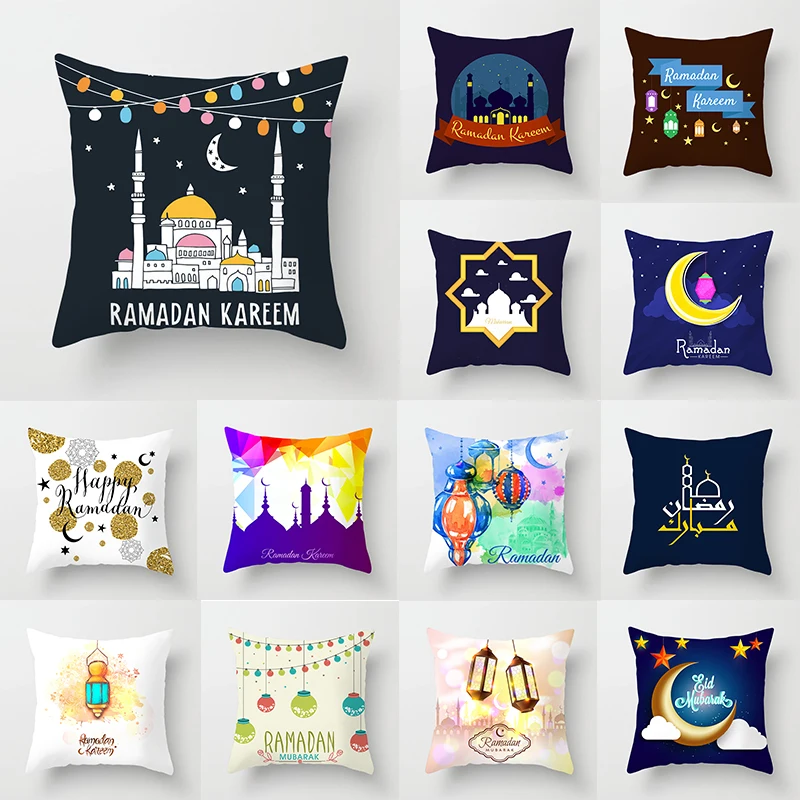 

Islamic Eid Mubarak Decorations Home Pillowcase Ramadan Decor Sofa Car Cushion Cover 18x18 Inch Polyester Decorative Pillowcases