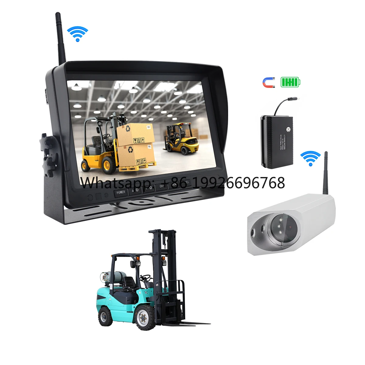 

Беспроводной комплект камер для погрузчика с 7-дюймовым экраном, передняя и задняя камеры для автомобиля, IP68