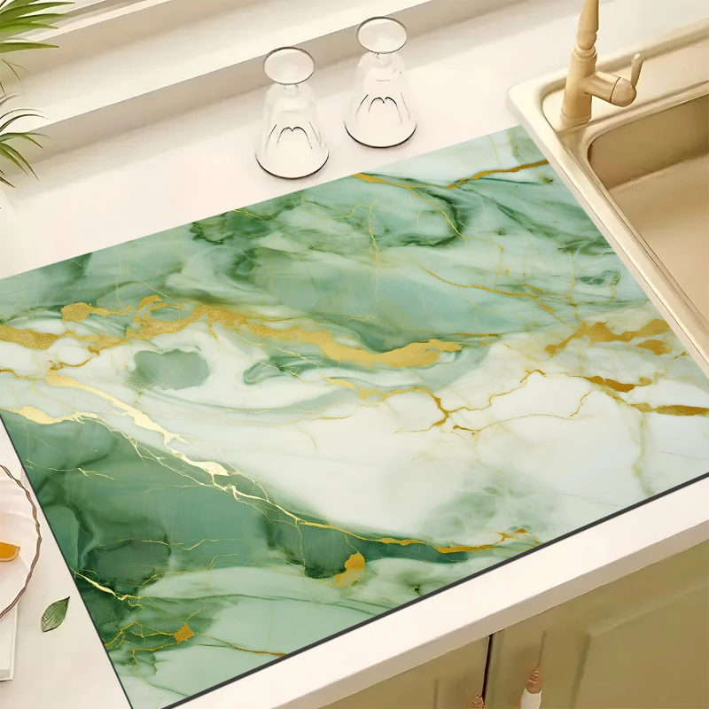 Black Gold Marble Vein Kitchen Drying Mat,Stove Top Cover,Coffee Machine Counter,Non Slip,Water Absorbent,Gift