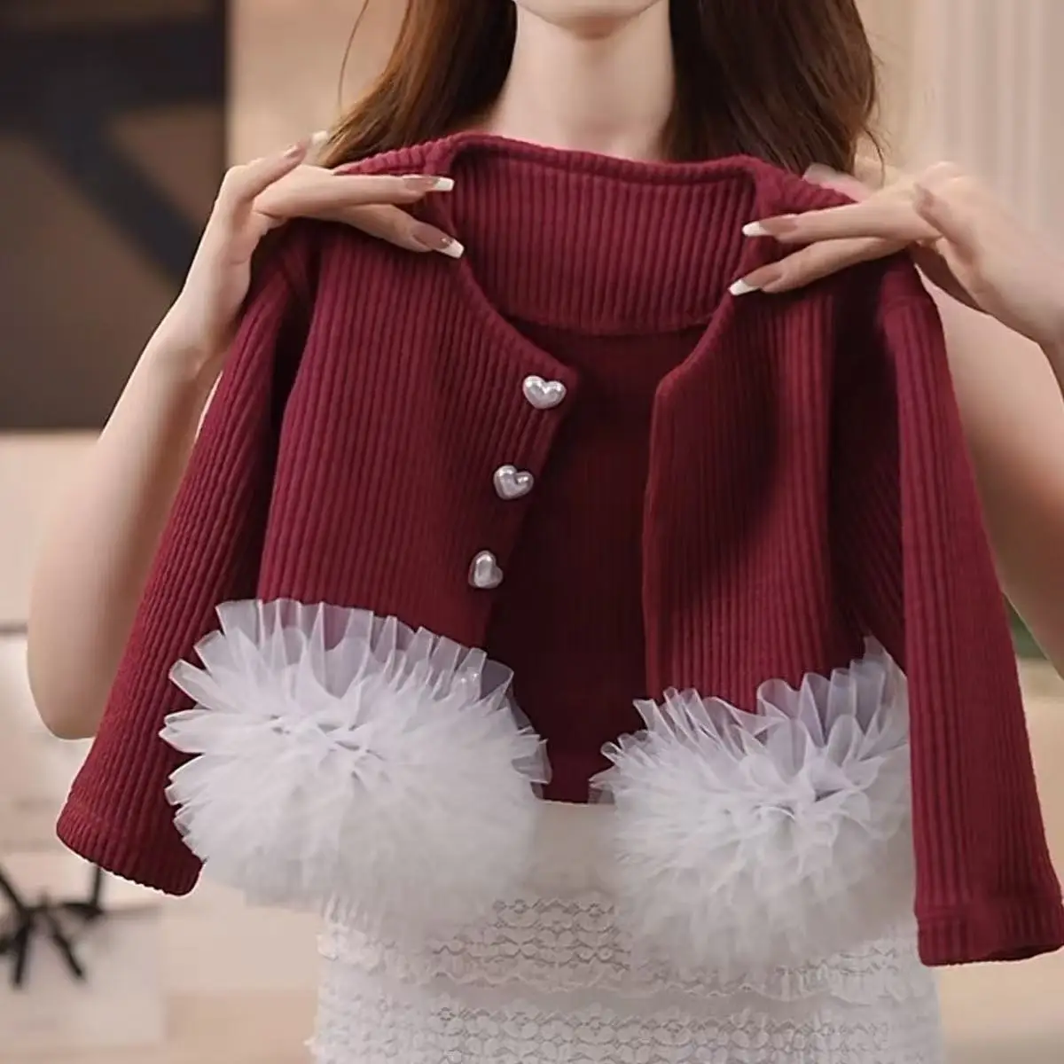 

Spring and Autumn 2025 New Girls Knitted Sweater Patchwork Fluffy Girls Coat Autumn Cardigan Top Cowboy Bell Bottom Pants