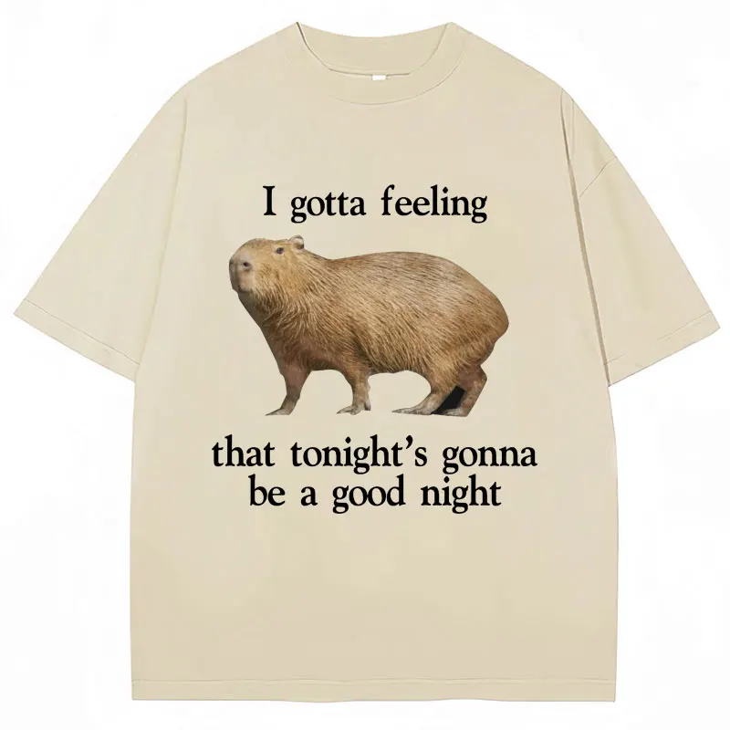 Funny Capybara Meme Tshirt I Gotta Feeling That Tonight's Gonna Be A Good Night T-shirt Men Women Cotton Loose Fashion T-shirts