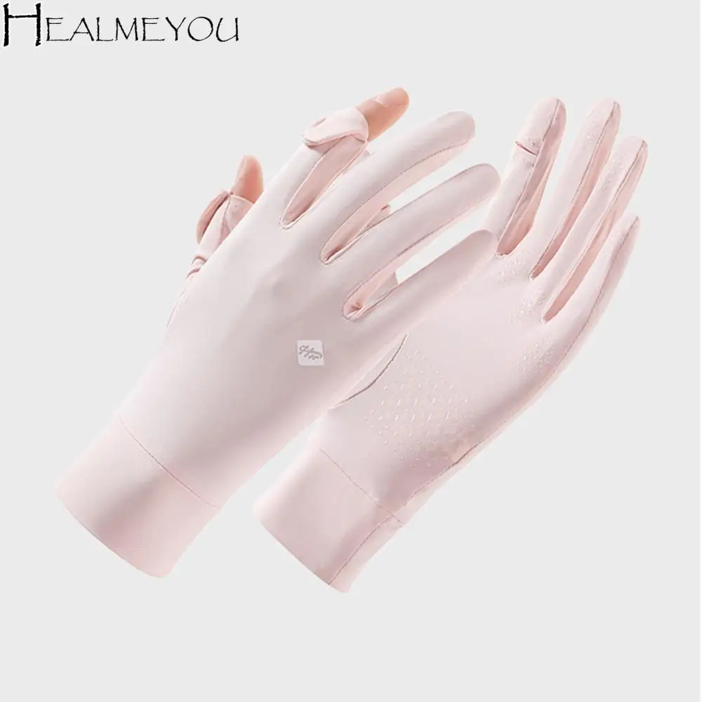 Breathable Women Sunscreen Gloves Anti-UV Quick Dry Ice Silk Riding Gloves Silicone Anti Slip Sun Protection