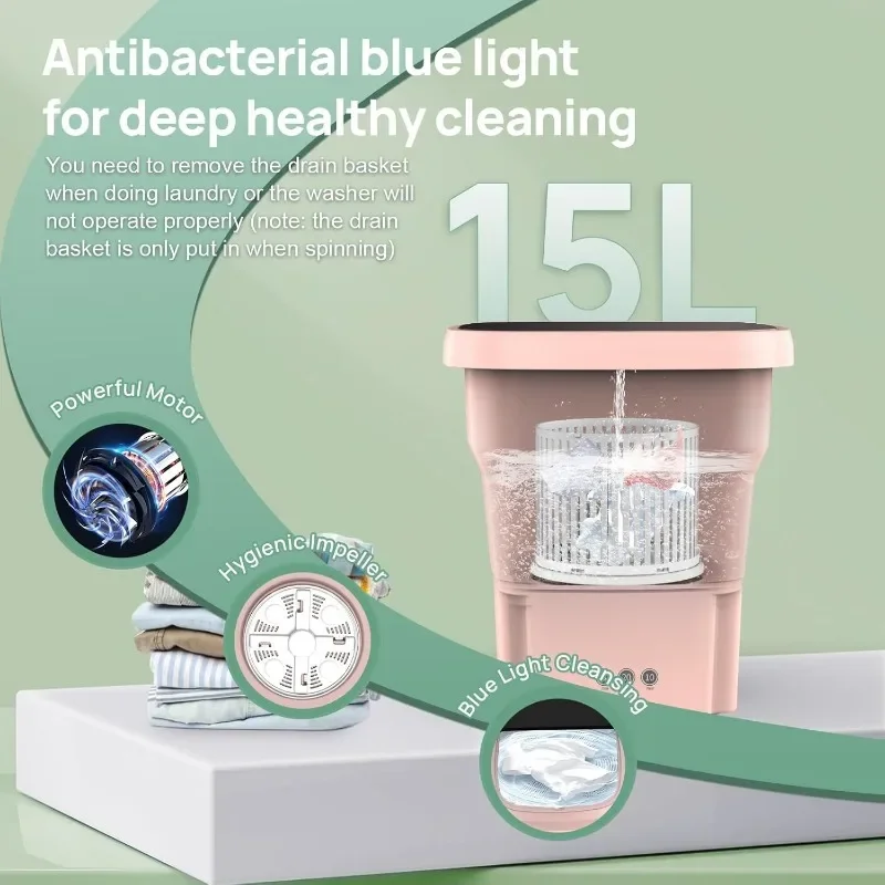 ZLDYPINK 휴대용 세탁기, 업그레이드 모터, 속옷, 아기 옷, 아파트, RV용 접이식 세탁기