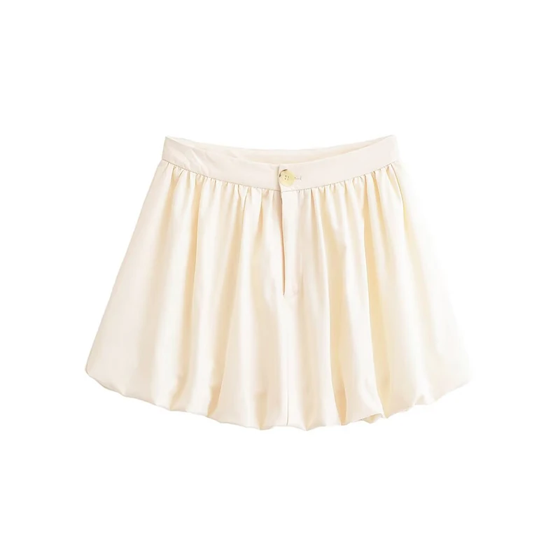 YENKYE New 2026 Women's High Waist Button Detail Ruched Bubble Skirt Casual Summer Short Skirts