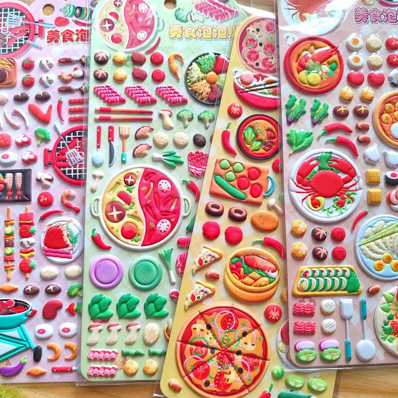 

4 Pcs Appetizing Food Bubble Stickers - Multiple Styles, Kids' DIY Intellectual Hands-on Stickers, Perfect for Notebook, Toy
