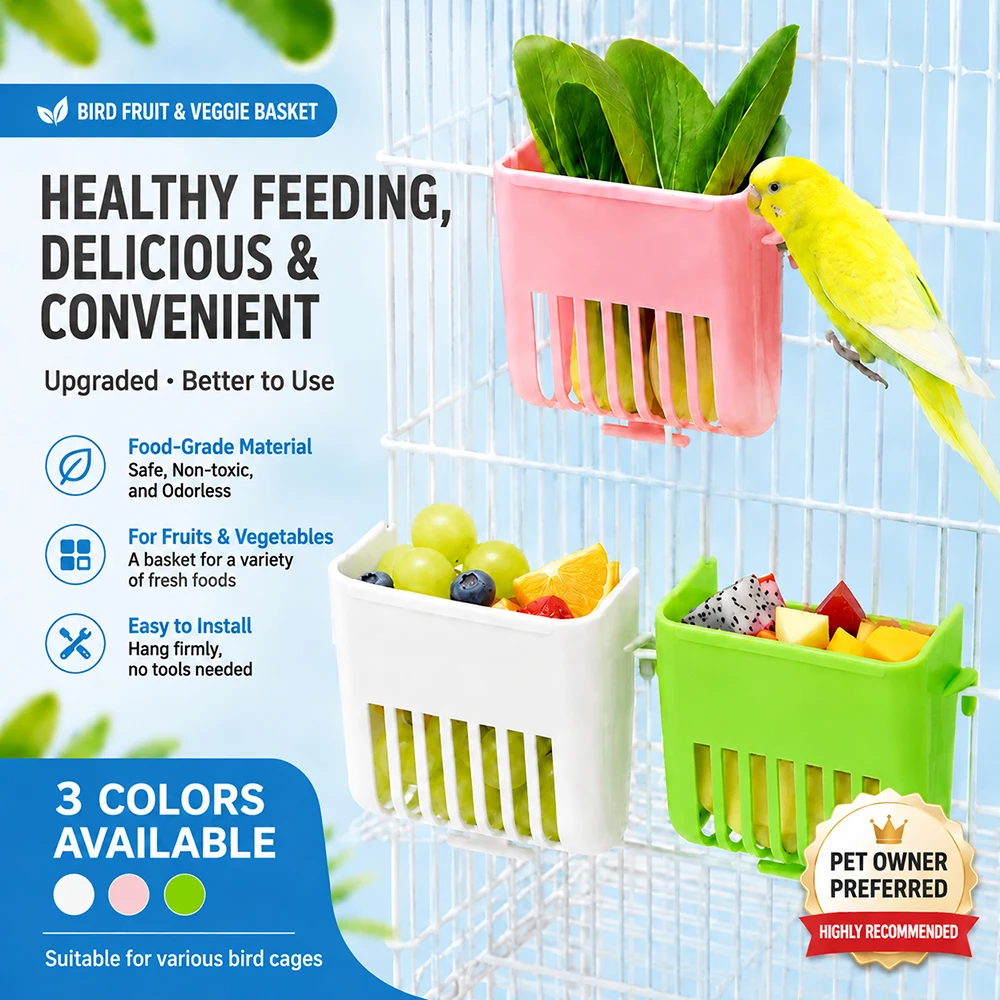 Bird Fruit & Vegetable Basket – Hanging Cage Feeder for Parrots, Cockatiels, Conures, Budgies, Lovebirds