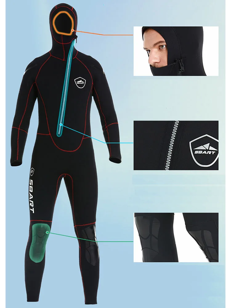 One-piece Mens Wetsuit 5mm Full Scuba Diving Suit Front Zipper Hoodie Snorkeling Surfing Kayaking Canoeing Cold Water Wet Suits