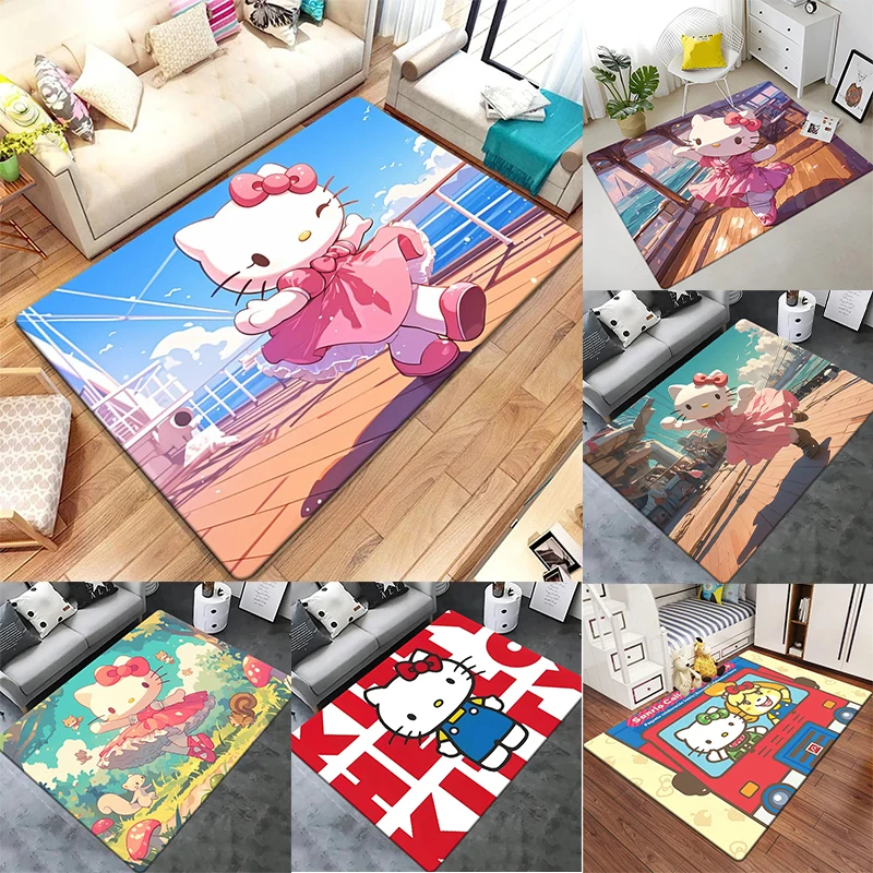 

MINISO Sanrio Hello Kitty Rectangular Rug Vivid Cartoon Scenes Prints Soft Non - Slip Carpet for Living Room Kids Bedroom Decor