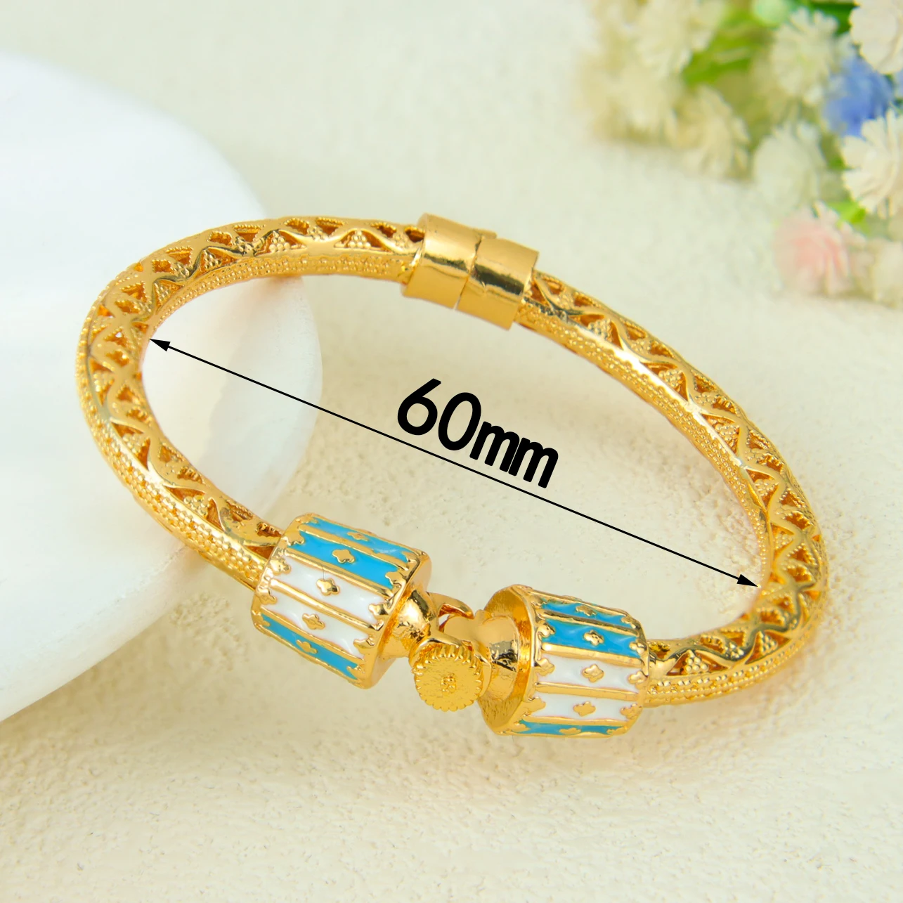 Dubai Vintage Gold Armband 21k vergoldet Mode Emaille Manschette Armreifen äthiopische Frauen Event Party Schmuck Geschenke – Detail 4