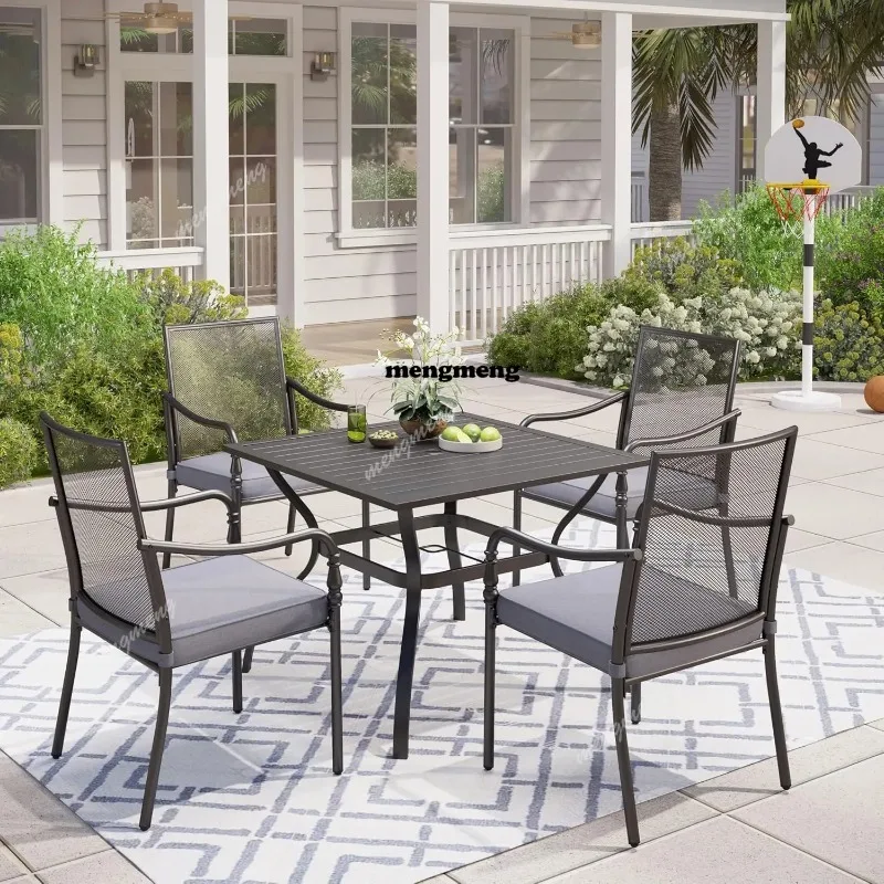 5 Piece Patio Metal Dining Set, Outdoor Table and Chairs for 4, Powder-Coating Steel Chairs with 4