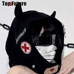 Women Men Harajuku Gothic Lolita devil Ear Hat first aid Band-Aid Punk Subculture Beanie Hat Female Y2K Girls Boys Accessories