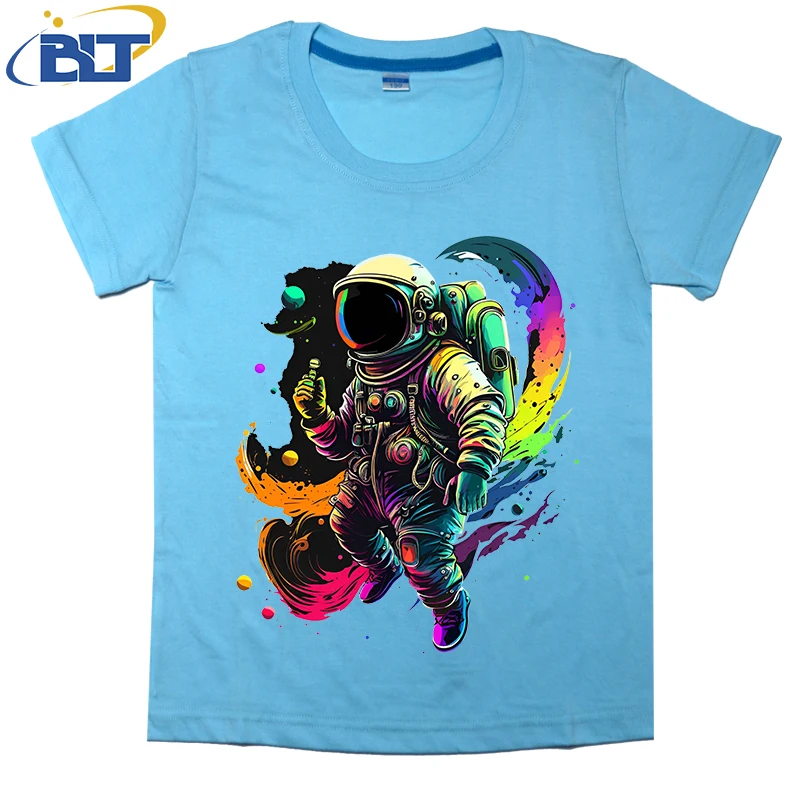 

Astronaut in Space Colorful Vibrant Psychedelic 2 Printed Children's T-shirt Summer Cotton Short Sleeve Casual Tops