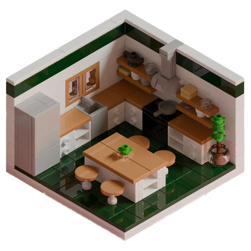 265 pçs arquitetura moderna tijolos série cidade criativa cozinha blocos de construção modelo crianças diy montagem brinquedo festival presentes