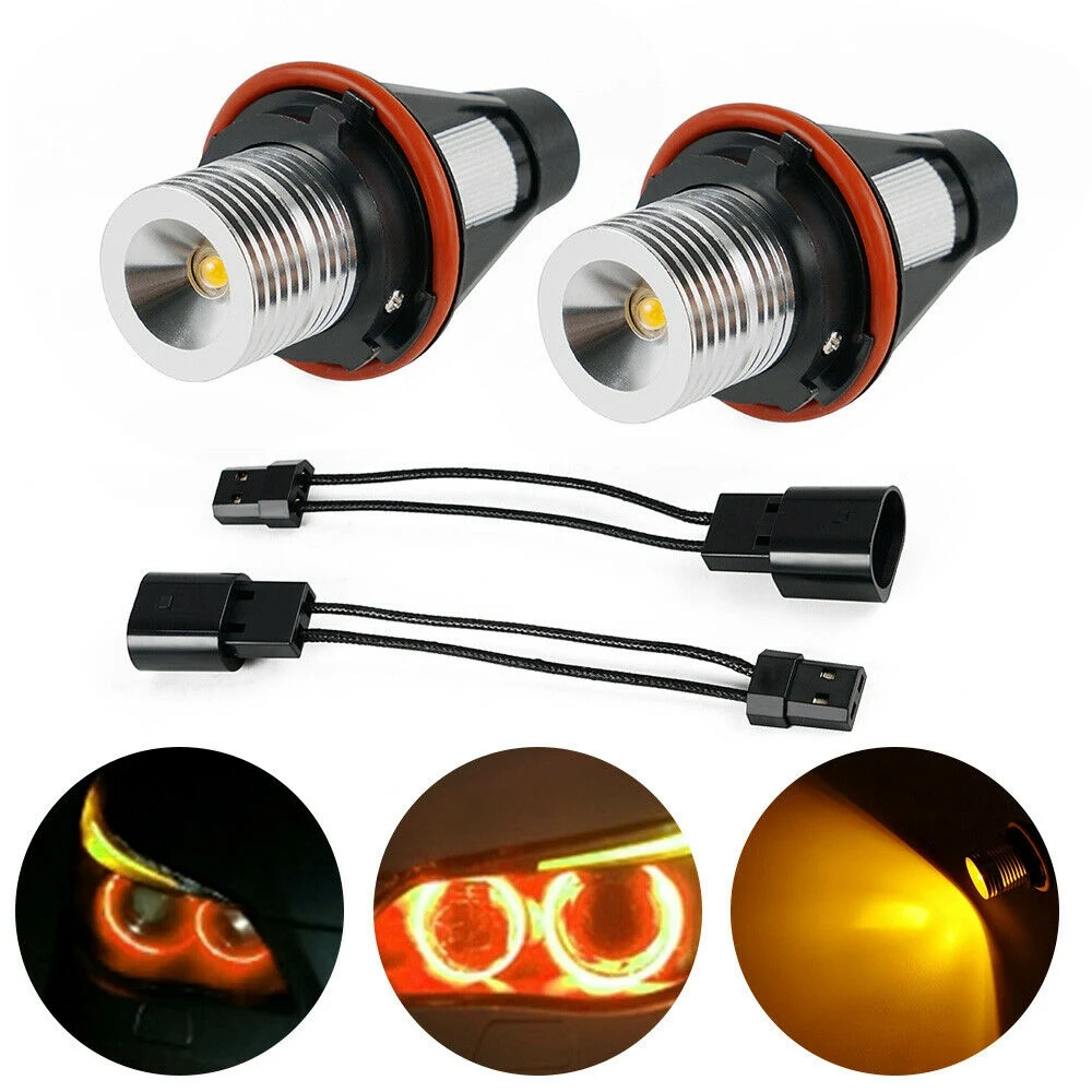 หลอดโคมไฟไฟไฟหน้าฮาโลสำหรับดวงตาสีอำพัน LED 8000K สำหรับ-BMW E39 E53 E60 E63 E64 E66 E87 5 6 7 X3 X5 [แพ็ค2ชิ้น]