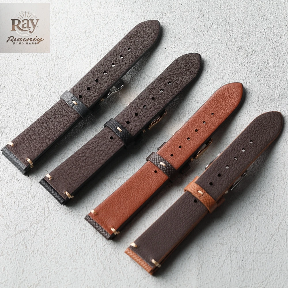 Handmade Palm Pattern Leather Strap 18 19 20 21 22MM Grey Black Brown Leather Soft Retro Strap, Suitable for Mechanical Watches