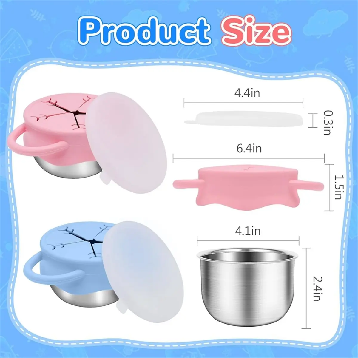2026 New 2 Pack Toddler Snack Containers -13.5oz Stainless Steel Snack Cups with Snowflake Silicone Lids & Handles