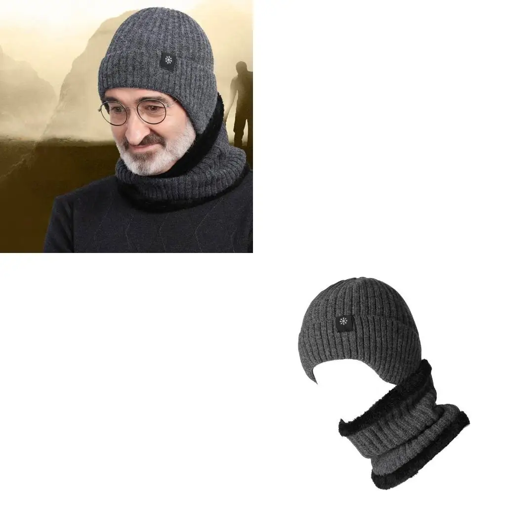 

652F Winter Warm Hat for Senior Men Elastic Acrylic Ear Flap Hat Neck Gaiter for Skiing Cycling Hiking and Daily Wear