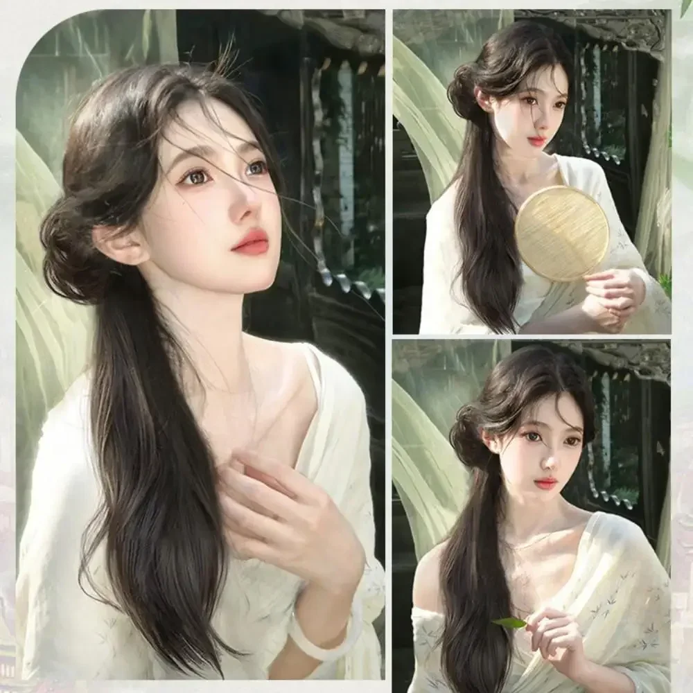 Female Ponytail Synthetic Wig 50cm Integrated Grabbing Clip Simulated Hair Low Ponytail Hairpin Extension Gentle Versatile