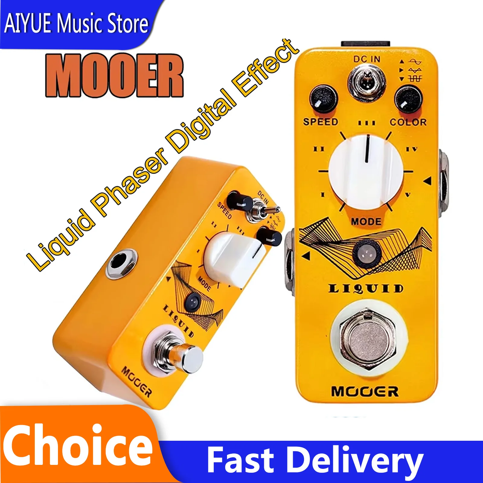 Pedal de Efectos para Guitarra MOOER MPH2 Liquid Phaser, Efecto Digital con 3 Ondas Seleccionables, 5 Efectos Diferentes, True Bypass