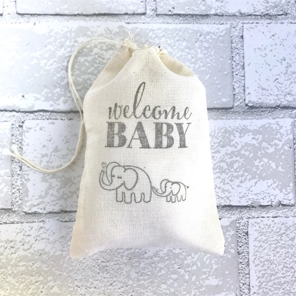 

20pcs Elephant Favor Bags Welcome Baby Party Bags Shower Gift Bag Candy Goodie Bag Zoo Safari Party Favor Cloth Bag Animal Theme