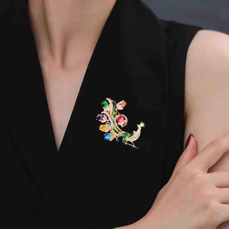 Luxurious Multi-color Peacock Festival Gifts Woman's Brooch Pin Zircon Crystal
