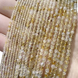 Piedra Natural fina facetada, citrino amarillo, piedras preciosas, espaciador redondo, cuentas para la fabricación de joyas, pulsera DIY, collar, 2 MM, 3 MM, 4MM, 15''