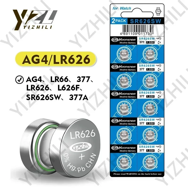 10-100pcs AG4 LR66 377 Alkaline Button Cell Battery 1.55V LR626 L626F SR626SW 377A for Watch Electronic Clock Movement Gifts