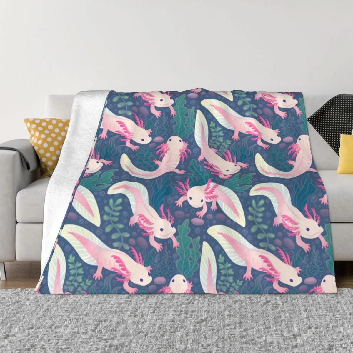 Axolotl Aquatic Fleece Blanket Kawaii Salamander Awesome Throw Blankets for Sofa Bedding Lounge 200x150cm Bedspread