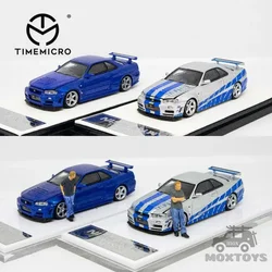 Tempo Micro Diecast Model Car, Nissan Gtr R34, Abrir Capa, Rápido e Furioso, 1:64