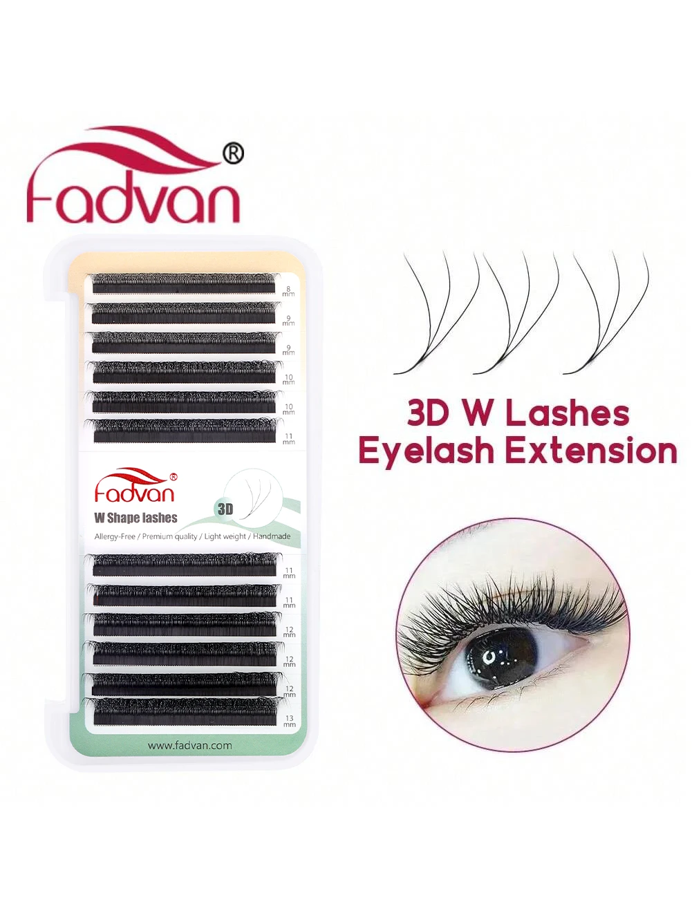 Fadvan 3D W Lashes 0.07 C/D Premade W Fan Lash Extensions Natural Soft Black/Brown W Style Lashes Faux Mink Individual Lashes